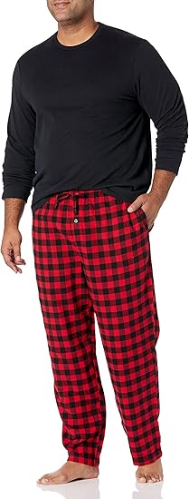 Amazon Essentials Conjunto de pijama de franela y camiseta de manga larga para hombre