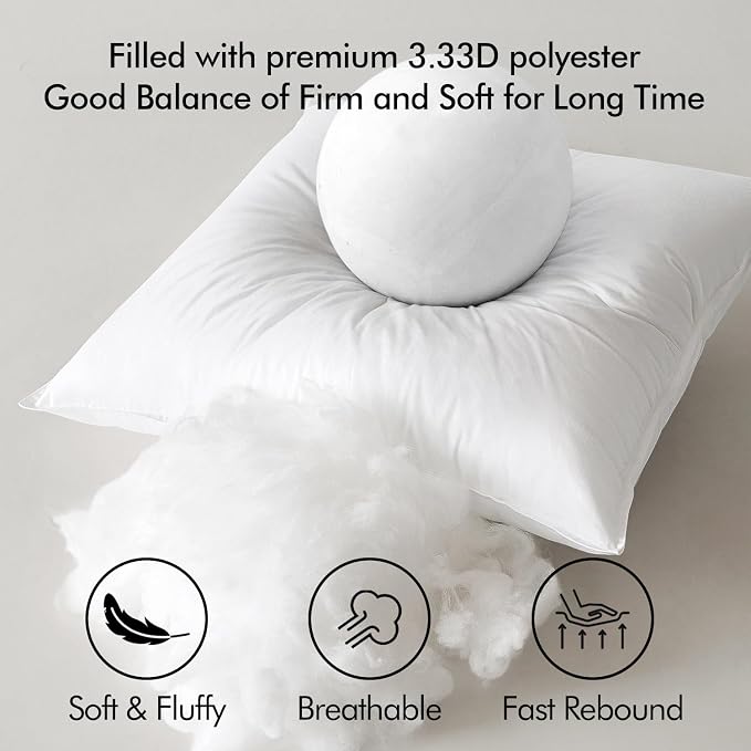 MIULEE 18x18 Insertos de almohada decorativos, juego de 2 insertos de almohada con suave funda de algodón, insertos de almohada esponjosos y acogedores para sofá cuadrado de interior, color blanco