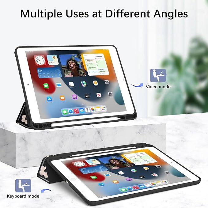 Funda Lornpa para iPad 10.2" Generación 9, 8 y 7 | Tridoblez con Soporte para Lápiz | Diseño Flores