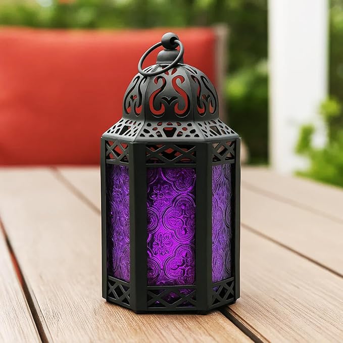 Farol Decorativo Marroquí para Velas - Vidrio Floral en Relieve