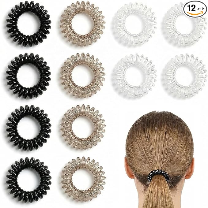 ⚠️ COLORES: VERDE, BLANCO, MOSTAZA Y ROSADO CLARO — 6 GRANDES Y 6 PEQUEÑAS, VER FOTOS — Paquete 12 Lazos en Espiral para Cabello de Plástico