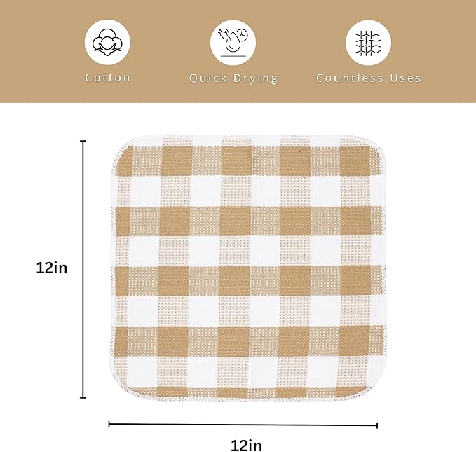 Paños de Cocina Tejido Gofre 100% Algodón | 12x12" | Pack de 8