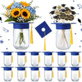 Qinyoung 12 piezas de centro de mesa de graduación 2026 Decoración de graduación Clase de 2026 para mesa Tarro Mason con birrete de graduación para centro de mesa Flores Universidad Escuela secundaria Felicitaciones Fiesta de graduación (Azul)