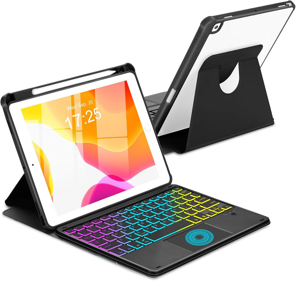 MePadKey Touchpad Keyboard Case for iPad 9th /8th/7th Generation 10.2 inch, 360 Degree Rotation Cover with Rainbow Backlit Wireless Detachable Keypad for iPad Pro 10.5/Air 3rd Gen (Black)