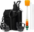 VIENEN 2 TAPAS-Botella de agua isotérmica YONICOER de 1, 2 litros (40 oz), acero inoxidable de triple pared al vacío (apta para lavavajillas), a prueba de fugas y sin BPA, botella con asa de paracord y tapa con boquilla de pajita