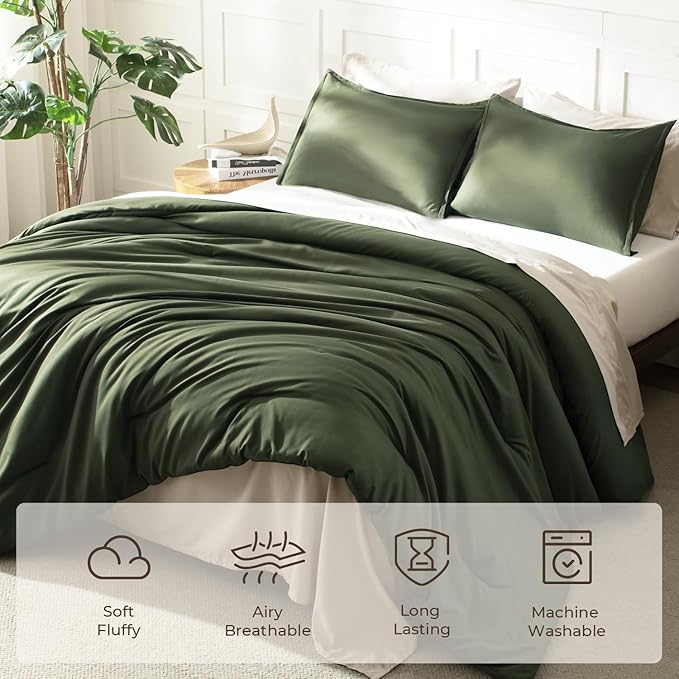 Litanika Edredón Oversized Super King 3 Piezas | Verde Oliva 305x305 cm | Ligero y Esponjoso Todo el Año
