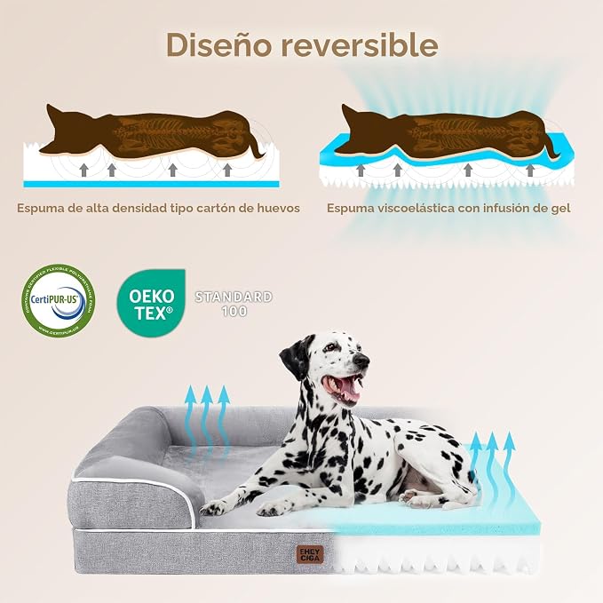 EHEYCIGA – Cama ortopédica impermeable para perros extragrandes, espuma viscoelástica tipo caja de huevos, bordes elevados y base antideslizante, funda extraíble y lavable, gris