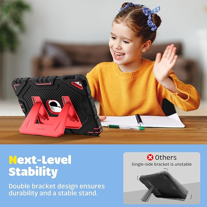 Funda FINTIE Kids para iPad de 9.ª, 8.ª y 7.ª generación (2021/2020/2019) de 10,2 pulgadas, resistente y a prueba de golpes, con soporte integrado para niños y niñas, color negro y rojo.