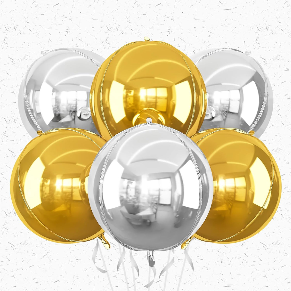 Globos Redondos 4D Metálicos Dorado y Plateado 22" – Set de 6 Piezas para Fiestas