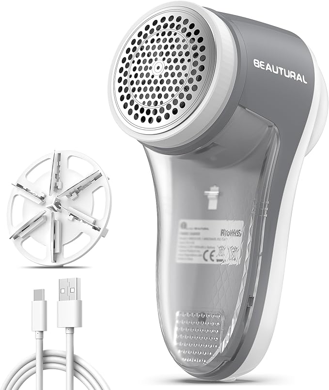 BEAUTURAL Afeitadora de tela, removedor de pelusa recargable para ropa, afeitadora eléctrica de pelusa con cuchillas de 6 hojas, afeitadoras de suéter para pelusa, bolas de pelusa, bolitas