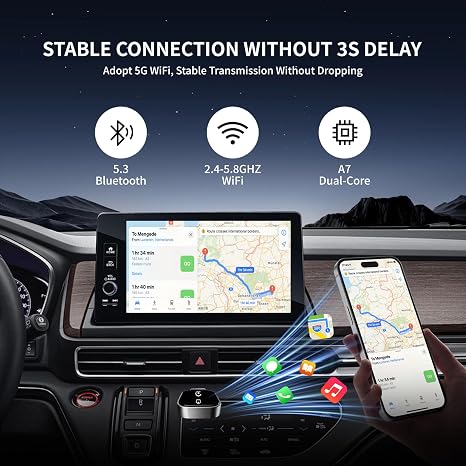 Adaptador CarPlay Inalámbrico 3 en 1 para iPhone | Convierte CarPlay con Cable a Inalámbrico | AirPlay + Mirror Link | Sin Latencia | USB-C | iOS 10+