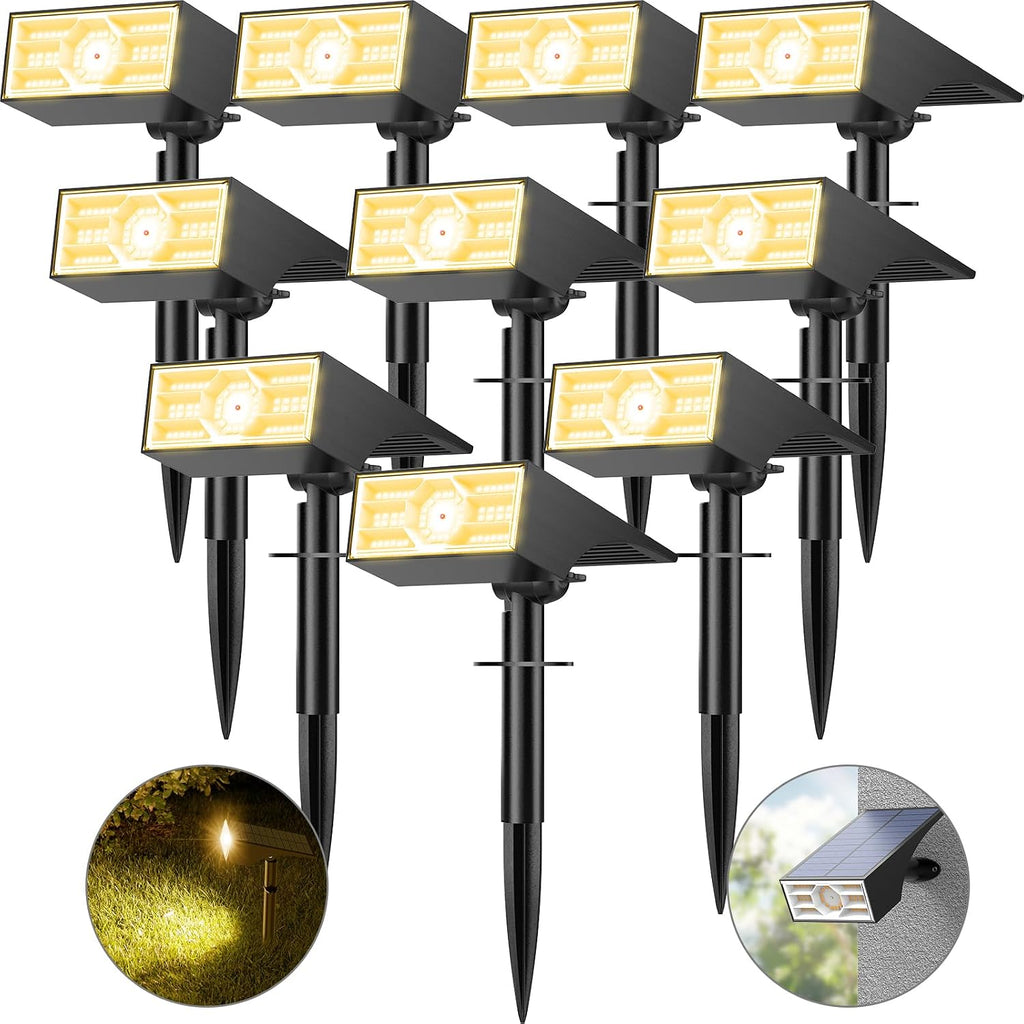 FALTAN 2 FOCOS. Focos solares Katipeal para exteriores, paquete de 10 unidades/56 luces LED para exteriores, resistentes al agua IP68, 4 modos de iluminación, focos solares para exteriores, blanco cálido