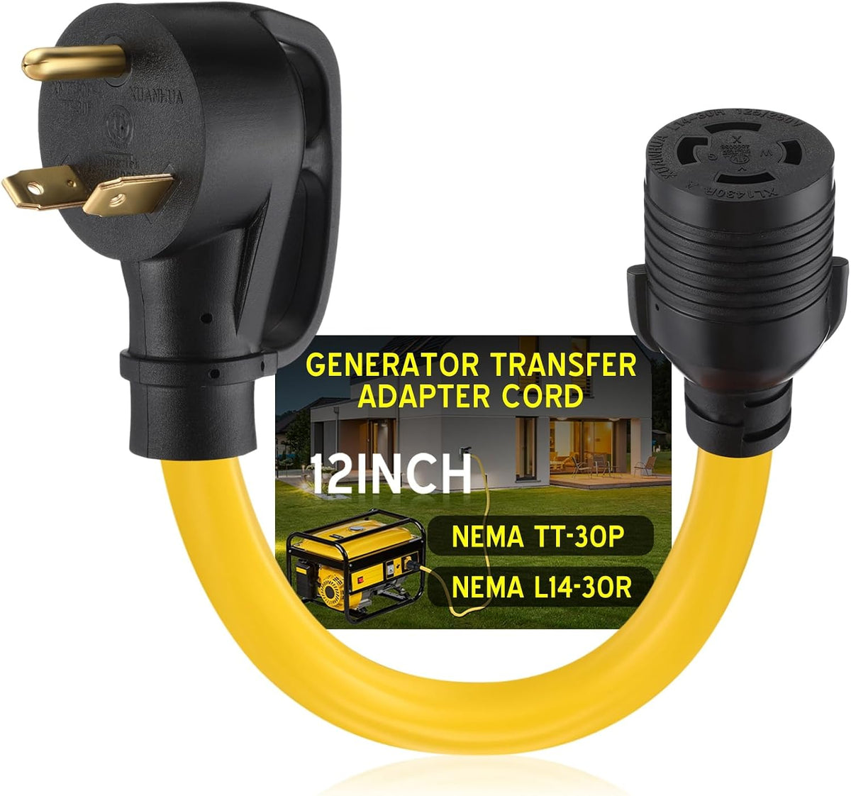 Adaptador Generador Tellegloww NEMA TT-30P L14-30R 30 Amperios Cable 3 Pines Macho 4 Pines Bloqueable Hembra STW 10 AWG