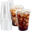 BYSNOW Paquete de 100 vasos de plástico transparente de 473 ml con tapa, vasos desechables para café helado con tapa para beber, vasos de plástico resistentes para batidos y bebidas frías