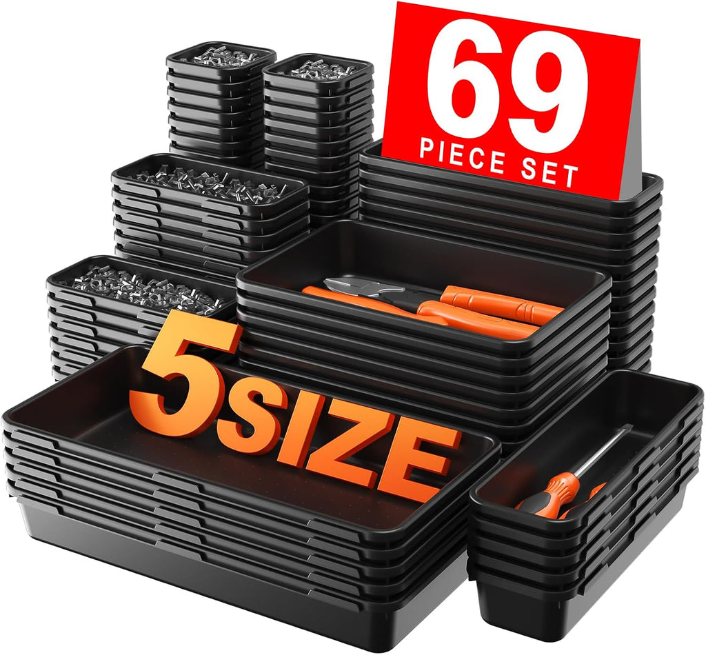 Más tamaño grandeA-LUGEI 69 PCS-5 tamaño Juego de organizador de bandeja divisor para caja de herramientas Negro Organizador de cajón de escritorio