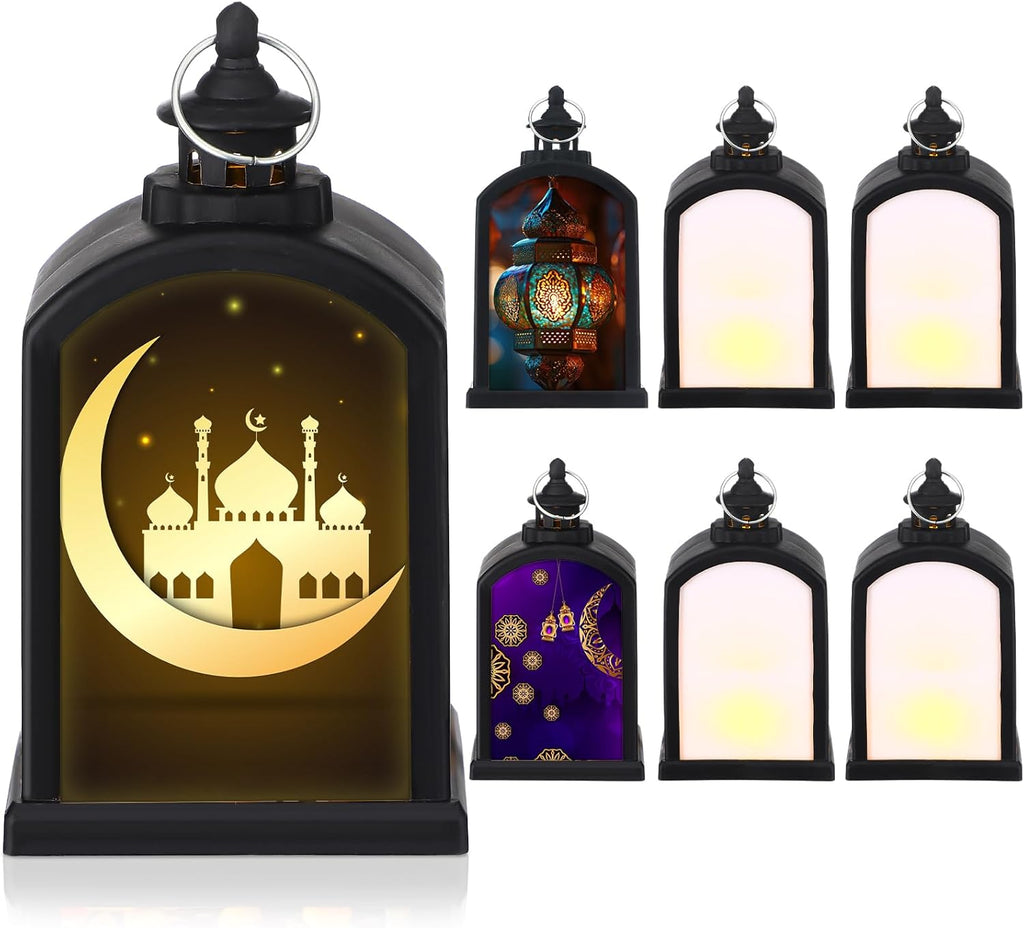 Baquler 6 Pcs Valentine's Day Candle Lanterns Sublimation Candle Lantern Mini Blank LED Hanging Lantern for Valentines Gifts Home Indoor Outdoor Decor Craft(Black)