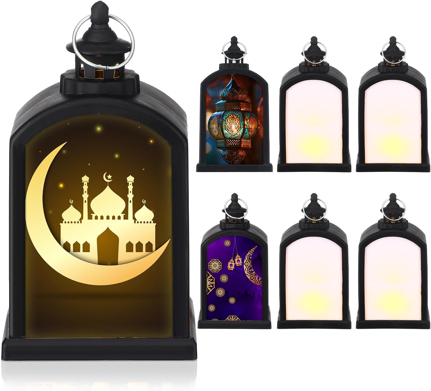 Baquler 6 Pcs Valentine's Day Candle Lanterns Sublimation Candle Lantern Mini Blank LED Hanging Lantern for Valentines Gifts Home Indoor Outdoor Decor Craft(Black)