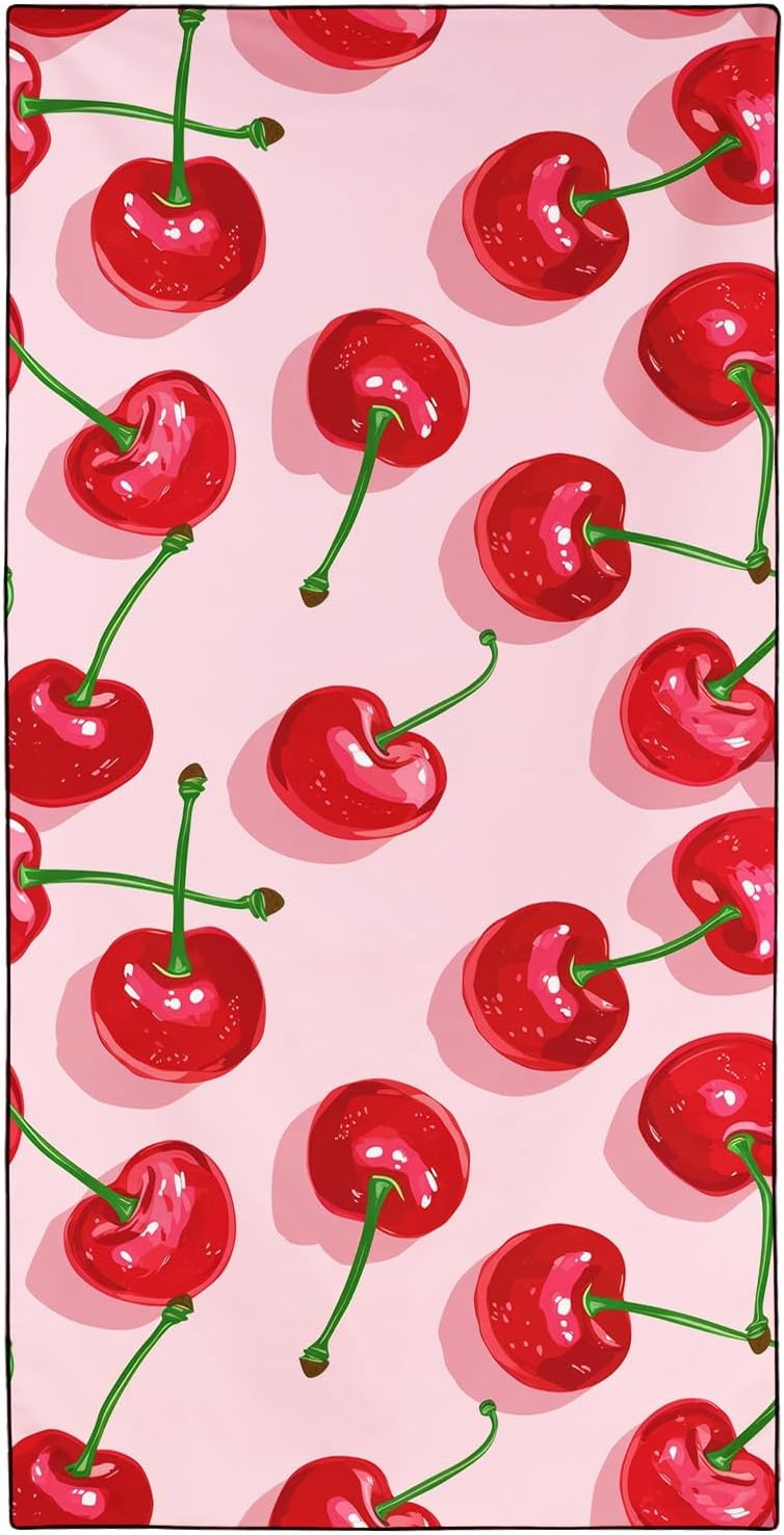 Toalla de Playa Patrón Cereza XSMEI Extragrande 91,4 x 183 cm, Toallas de Microfibra Delgadas Ligeras con Diseño de Frutas, Libre de Arena y Secado Rápido, Bolsa Compacta