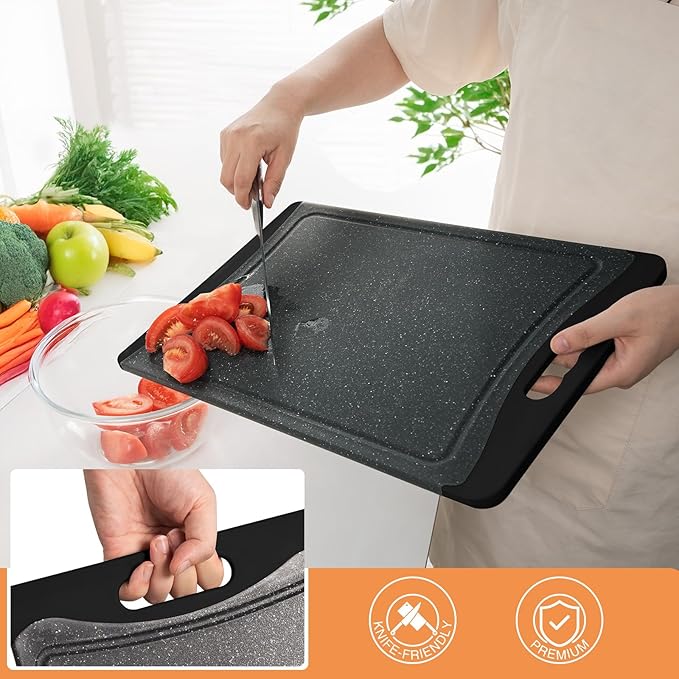 Tablas de cortar extra grandes, tablas de cortar de plástico para cocina (juego de 3) juego de tablas de cortar apto para lavavajillas, tabla de cortar con ranuras para jugos, asas de fácil agarre