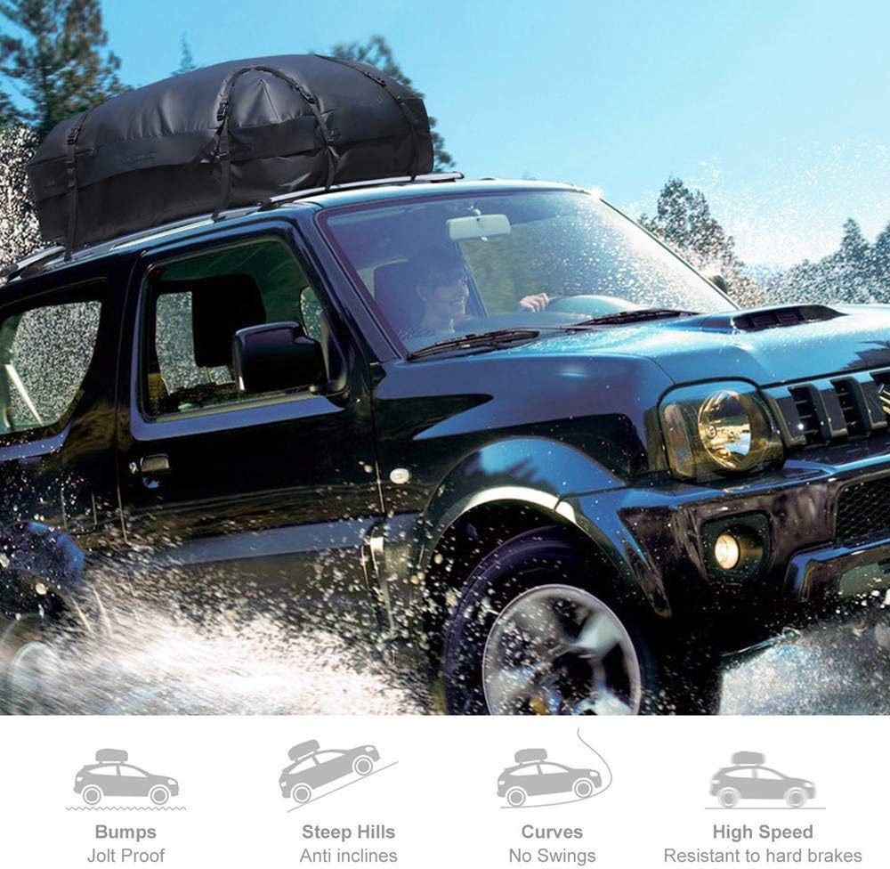 TRAE LINGAS PARA AMARRAR-Bolsa para techo de automóvil, 425 litros de espacio adicional para cualquier vehículo con rieles o vigas de techo - Material de lona súper impermeable y transporte de equipaje