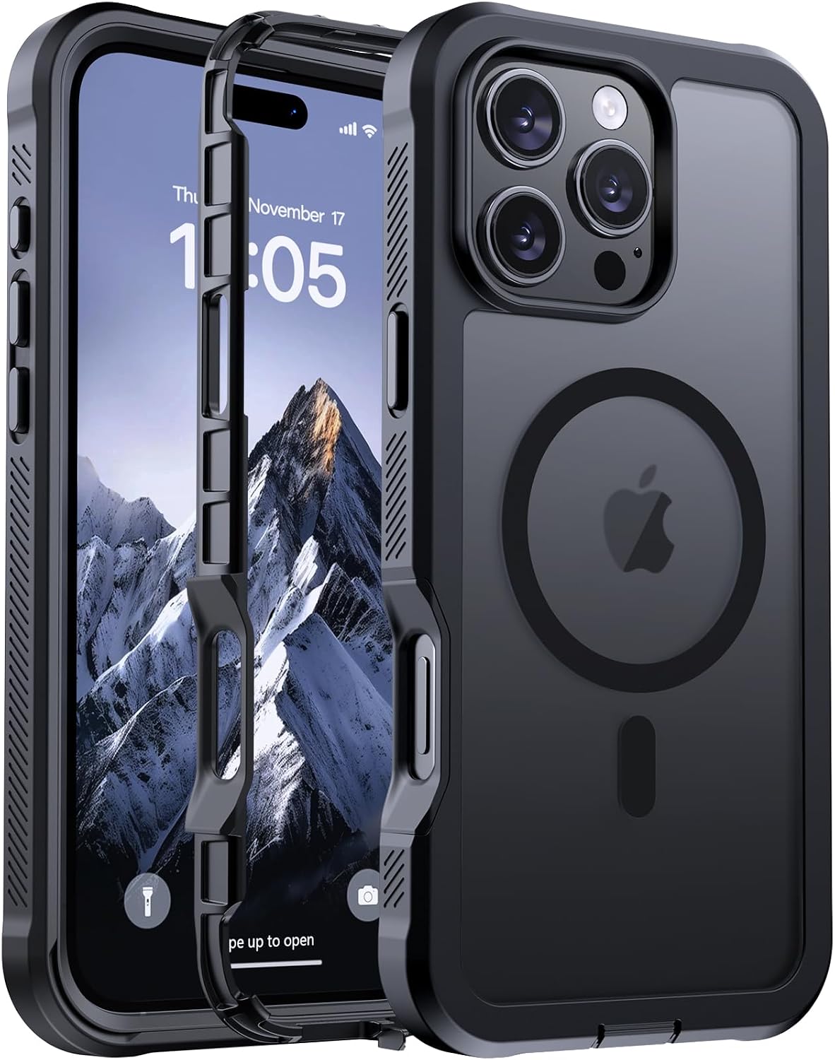 Funda magnética Jaroco para iPhone 16 Pro Max, [Compatible con MagSafe][Protección contra caídas de grado militar][Protección de alta resistencia][Antideslizante][A prueba de golpes] Funda protectora duradera de 2 capas para teléfono de 6.9'' - Negra