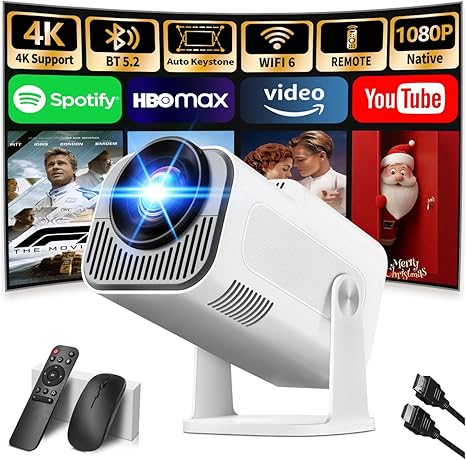 Mini Proyector Nonete Full HD 1080P | Android TV, WiFi 6, Bluetooth 5.2, Rotación 270° y Soporte 4K