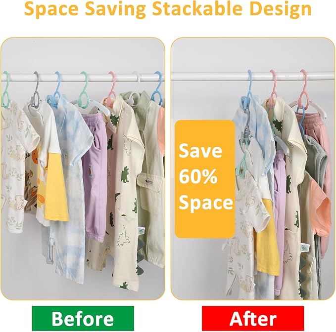 Paquete de 50 perchas para bebés, perchas antideslizantes para niños, colgador ajustable de 11 a 14 pulgadas, perchas de plástico que ahorran espacio para niñas y niños pequeños (multicolor)