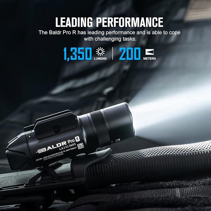 Linterna Táctica OLIGHT Baldr Pro R – 1350 Lúmenes, Haz Verde, Recargable, Alcance 200 m, Color Negro