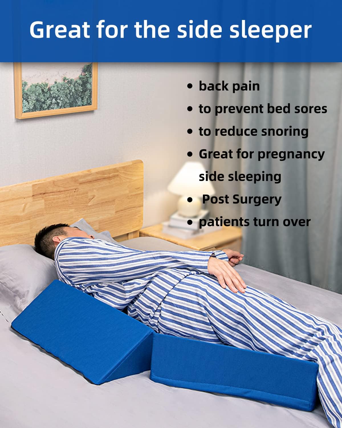 Almohada de cuña de posicionamiento para dormir de lado (3 en 1), cuñas de cama triangulares de 40 grados y posicionadores corporales para dolor de espalda, prevención de úlceras por presión