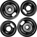 Cubiertas para quemadores de estufa W10288051 Bandejas antigoteo para quemadores - Paquete de 2 Bandejas para quemadores de porcelana negra de 6" W10290353 y cubiertas para la encimera de la estufa de 8" W10290350 para estufa eléctrica de Sikawai