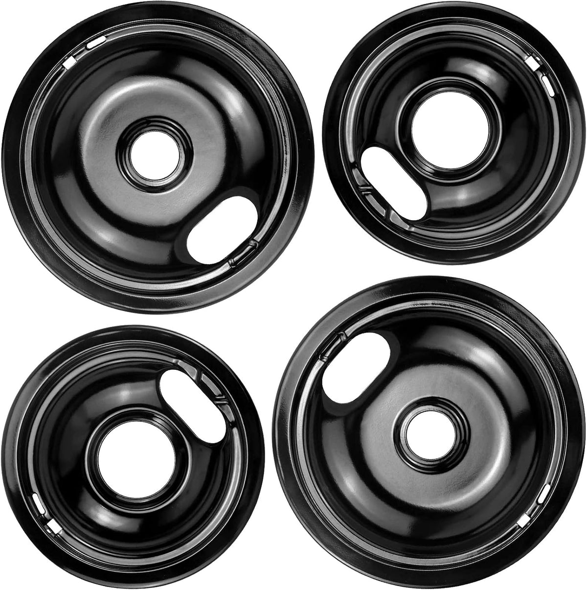 Cubiertas para quemadores de estufa W10288051 Bandejas antigoteo para quemadores - Paquete de 2 Bandejas para quemadores de porcelana negra de 6" W10290353 y cubiertas para la encimera de la estufa de 8" W10290350 para estufa eléctrica de Sikawai