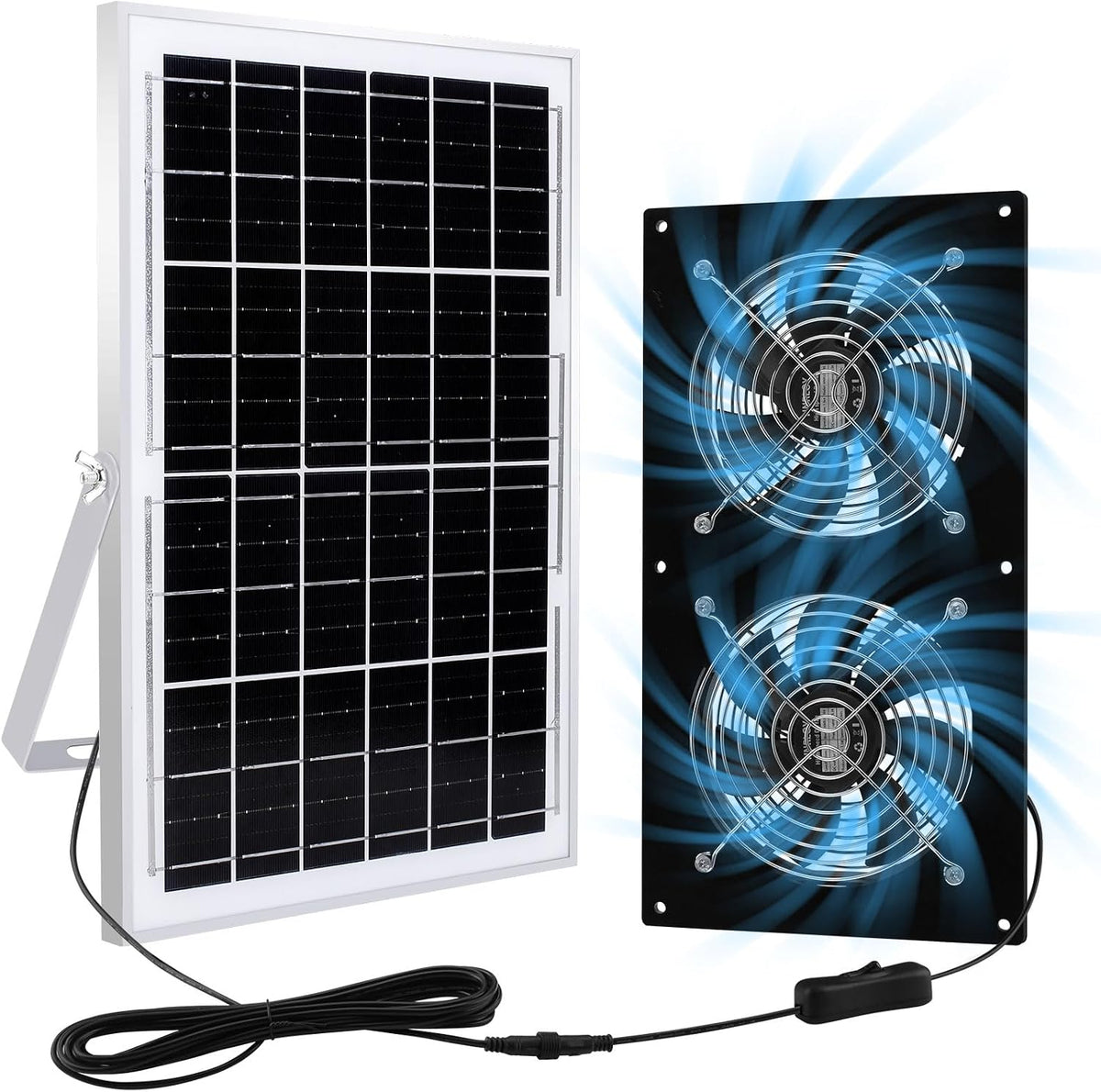 Ventiladores de extracción solares HNRLOY y ventilador eléctrico con panel de 15 W y paquete de 2 ventiladores CC sin escobillas de alta velocidad, ventilador de ventilación solar para invernaderos, gallineros, áticos, graneros, cobertizos y casetas de
