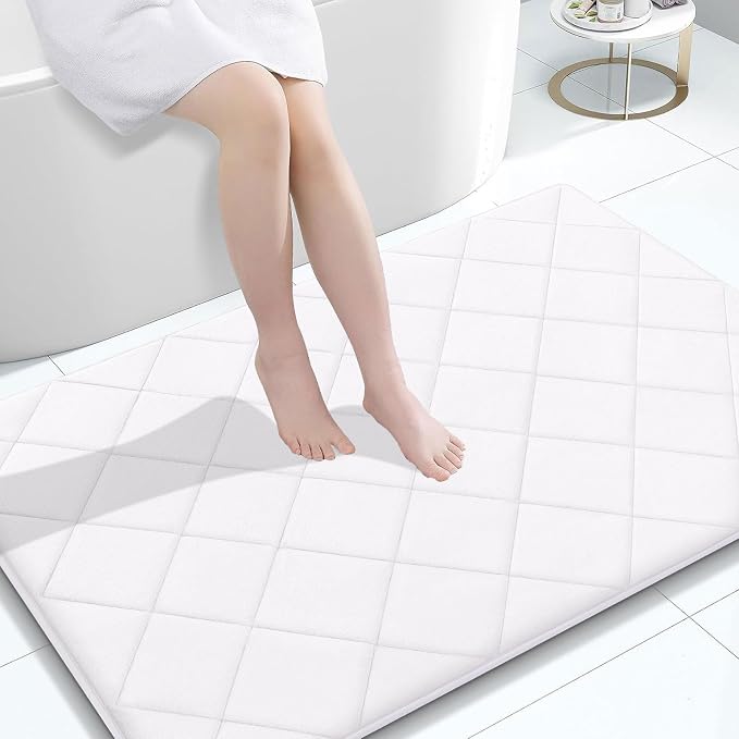 50x24 Pulgadas | Felpa | Tapete de Baño Ultra Suave y Absorbente, Lavable a Máquina, para Suelo de Baño, Bañera y Ducha, Color Blanco