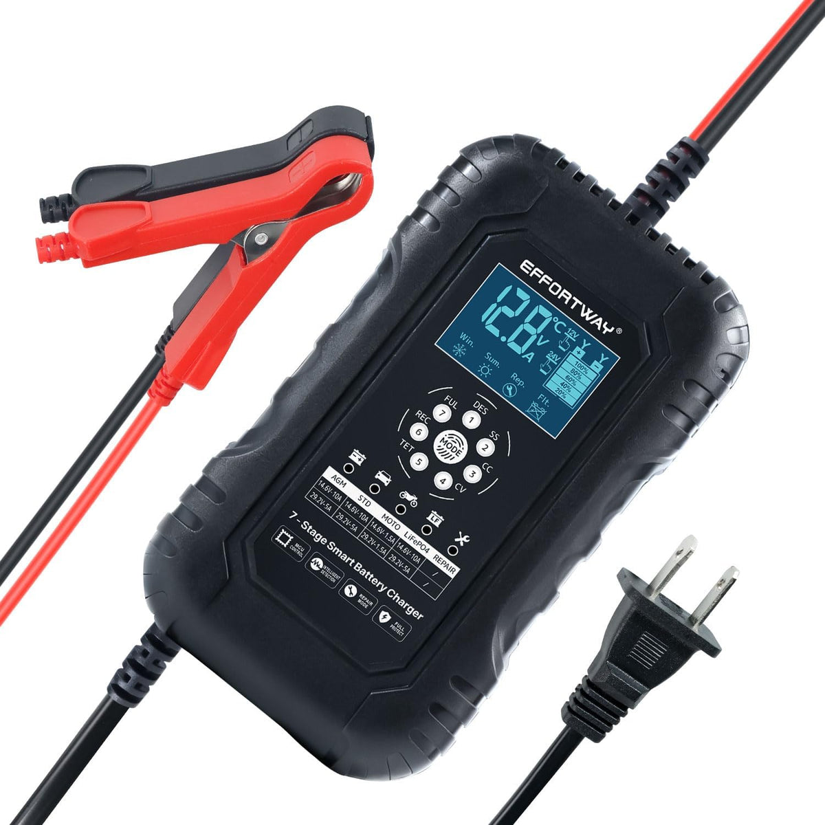 Cargador Inteligente de Baterías EFFORTWAY 10A 12V/24V – Mantenedor y Desulfatador | Autos, Motos y Más