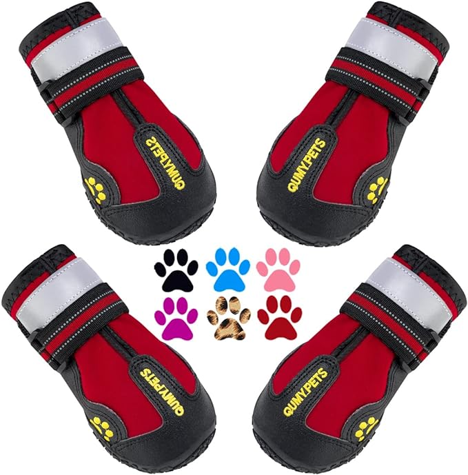 Zapatos para perros QUMY para perros grandes, botas y protectores de patas para perros medianos, ideales para días de nieve en invierno, asfalto caliente en verano, resistentes al agua en climas lluviosos, paseos al aire libre y suelos duros - Opción A