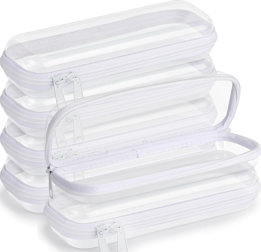 Sanwuta 6 estuches rígidos transparentes con cremallera, estuches de plástico transparentes para maquillaje, estuches para lápices, neceseres, pañales, organizadores de juguetes para viajes (blanco, 7.87 x 2.56 x 1.57 pulgadas)
