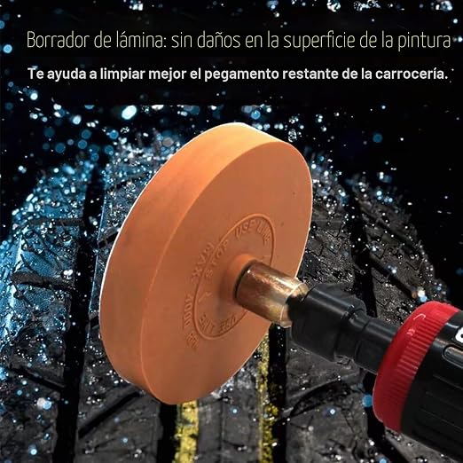 Borrador de Láminas y Coche, Disco de Goma para Quitar Adhesivos, Con Adaptador