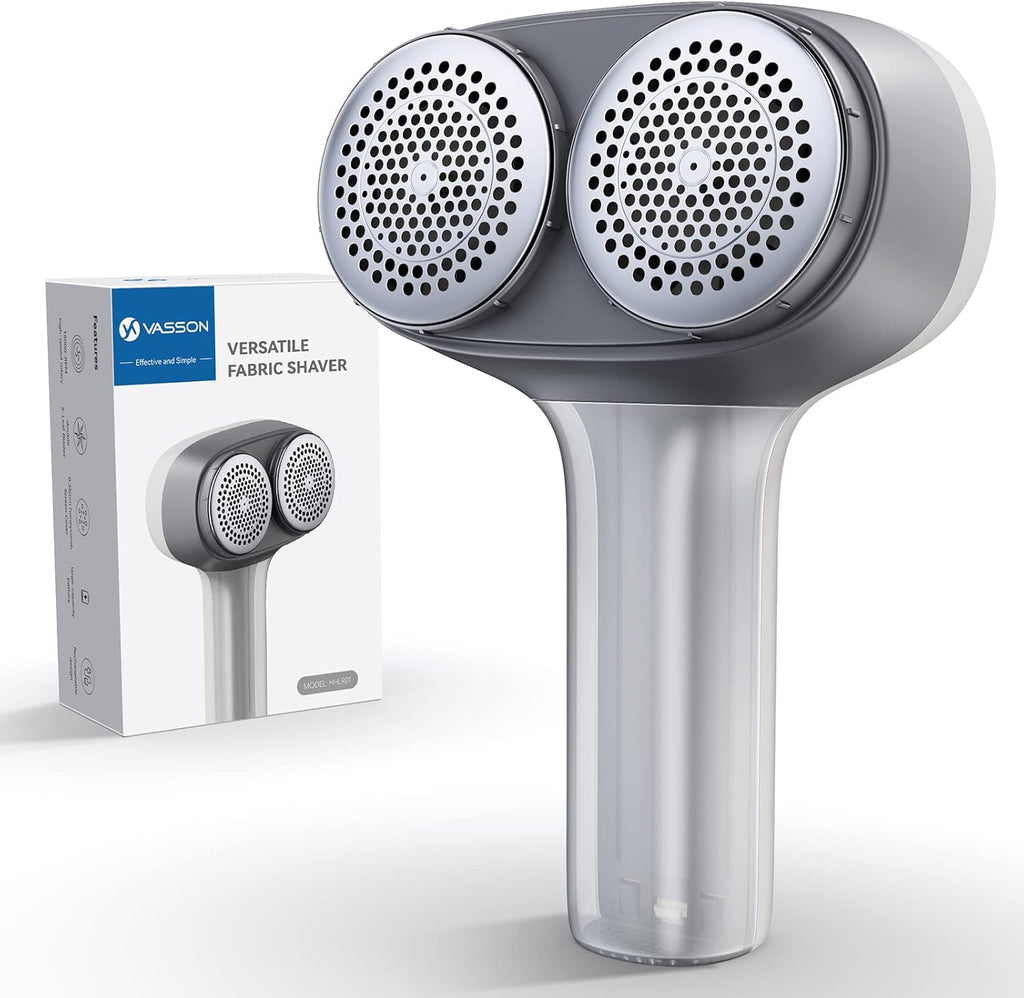 Quitapelusas eléctrico VASSON para ropa, recargable, para suéteres y ropa de cama, ideal para quitar pelusas grandes, sofás y muebles (blanco grisáceo) 