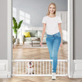 Puerta para perros Fldofaves - Puerta metálica extra ancha ajustable de 45 cm a 114 cm para bebés, puerta para mascotas pequeñas de 25 cm de altura con 3 kits de extensión, montaje a presión para puertas y escaleras.
