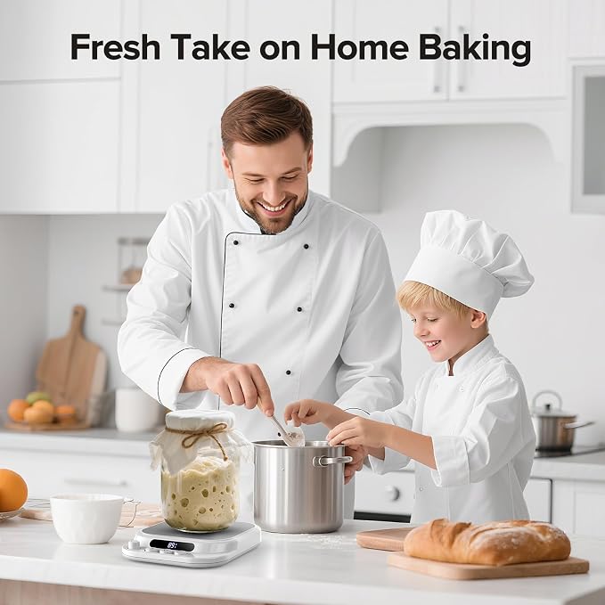 Calentador de masa madre, control preciso de temperatura de 1 °F (70-130 °F), temporizador de 24 horas, compatible con frascos de fondo plano/cóncavo para hornear en casa.