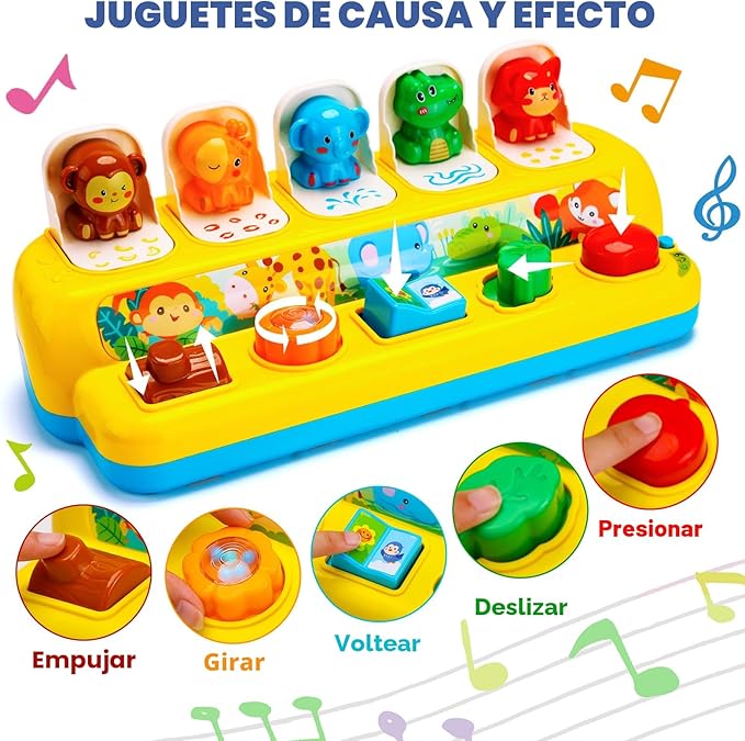 Juguetes interactivos emergentes de animales con música y luz, juguetes Montessori de causa y efecto para niños y niñas de 1 año, juguete musical educativo para bebés de 9-12-18 meses, juguete STEM