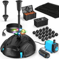 USADO-Filtro para estanques POPOSOAP con kit de fuente, clarificador UV integrado, bomba de 660 GPH con luces LED RGB y temporizador de luz con control remoto. Filtros para estanques exteriores limpios y transparentes P2300D
