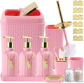 Set de Accesorios de Baño WSBArt 17 Piezas — SIN Cepillo de Inodoro — Papelera, Dispensadores de Jabón e Hisopos, Rosa