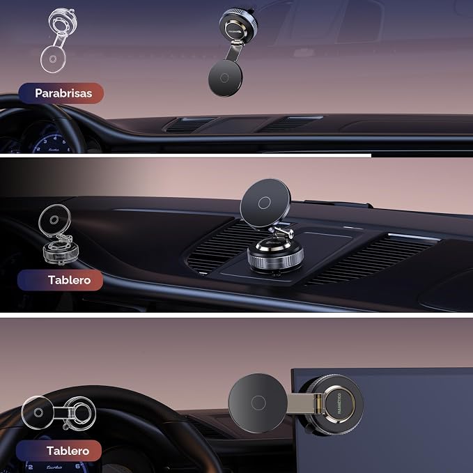 Soporte Magnético para Celular en Carro 2026 – Succión al Vacío 360°, Compatible MagSafe, Rotor Metal