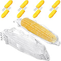 Paquete de 12 soportes para mazorcas de maíz y juego de platos, bandejas de maíz de plástico, platos transparentes en la bandeja de servicio de brocheta de mazorca, herramienta de barbacoa