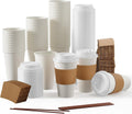 JOLLY PARTY [Paquete de 50] Vasos de papel para café de 16 oz, desechables con tapas, fundas y agitadores, para bebidas frías o calientes, agua, jugo o té, aptos para el hogar, tiendas y cafeterías. 