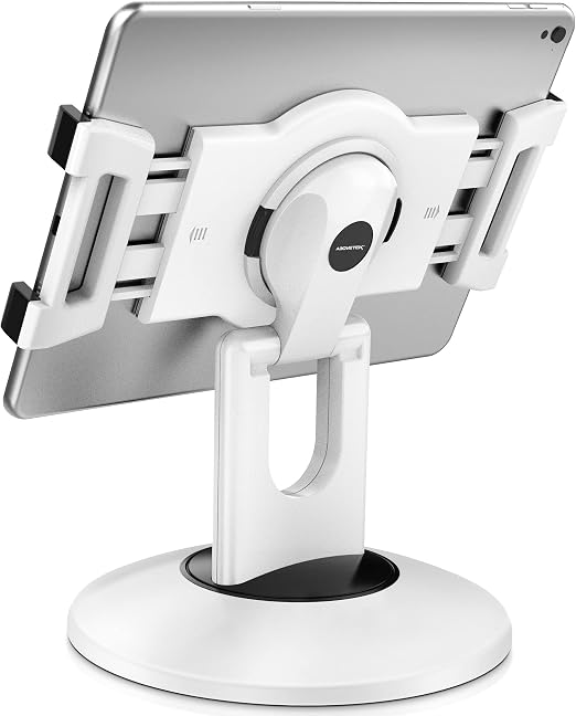 AboveTEK Soporte iPad Kiosk POS Giratorio 360° – Para Tablets 6"-13", Uso Comercial en Tienda, Oficina, Recepción y Cocina, Color Blanco