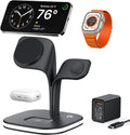 3 in 1 Wireless Charging Station for Apple Magsafe Charger Stand,Magnetic Wireless Charger Station for iPhone 17 Air 16 15 14 13 12 Series,Apple Watch Series 1-10,AirPods with LED and Adapter