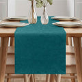 Camino de mesa moderno de primavera, lavable, con aspecto de lino, repelente al agua, ideal para comedor, fiestas y decoración navideña (verde azulado, 40 x 140 cm).