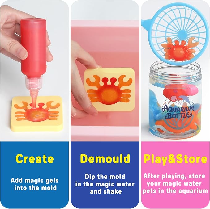 Kit de juguetes mágicos de elfo de agua, mascotas de agua de gel mágico con botella de acuario, haz tus propios juguetes esponjosos, manualidades, kit de manualidades para niños, regalos de Navidad — PRESENTA UN DAÑO EN LA TAPA DEL ACCESORIO